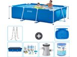 Piscina Intex Con Struttura Rettangolare - 260 X 160 X 65 Cm - Blu - Include Copertura - Pacchetto Di Manutenzione - Pompa Filtro Per Piscina - Filtro - Scaletta - Vasca Per Piedi