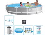 Piscina Intex Round Prism Frame - 366 X 76 Cm - Grigio - Inclusa Pompa - Tenda - Pacchetto Manutenzione - Filtro - Kit Pulizia