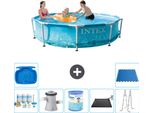 Piscina Intex Con Struttura Rotonda - 305 X 76 Cm - Pressione Dell'acqua - Pacchetto Di Manutenzione Incluso - Pompa Filtro Per Piscina - Filtro - Tappetino Solare - Scaletta - Pediluvio