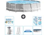 Piscina Intex Round Prism Frame - 427 X 107 Cm - Grigio - Inclusa Pompa - Scaletta - Telo Di Fondo - Pacchetto Di Manutenzione Della Copertura - Filtro