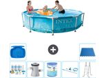 Piscina Intex Con Telaio Rotondo - 305 X 76 Cm - Pressione Dell'acqua - Pacchetto Di Manutenzione Incluso - Pompa Filtro Per Piscina - Filtro - Kit Di Pulizia - Scaletta - Pediluvio
