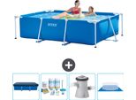 Piscina Intex Con Struttura Rettangolare - 220 X 150 X 60 Cm - Blu - Include Copertura - Pacchetto Manutenzione - Pompa Filtro Per Piscina - Copertura Del Terreno