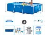 Piscina Intex Con Struttura Rettangolare - 260 X 160 X 65 Cm - Blu - Include Copertura - Pacchetto Manutenzione - Pompa Filtro Per Piscina - Filtro - Telo Di Fondo - Kit Pulizia