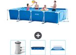 Piscina Intex Con Struttura Rettangolare - 450 X 220 X 84 Cm - Blu - Include Pompa Filtro Per Piscina - Copertura - Telo Di Fondo