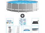Piscina Intex Round Prism Frame - 457 X 122 Cm - Grigio - Inclusa Pompa - Scaletta - Telo Di Fondo - Pacchetto Di Manutenzione Della Copertura - Filtro - Tappetino Solare