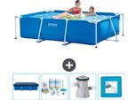 Piscina Intex Con Struttura Rettangolare - 220 X 150 X 60 Cm - Blu - Copertura Inclusa - Pacchetto Manutenzione - Pompa Filtro Per Piscina - Pavimento In Piastrelle
