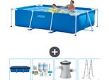 Piscina Intex Con Struttura Rettangolare - 260 X 160 X 65 Cm - Blu - Include Copertura - Pacchetto Manutenzione - Pompa Filtro Per Piscina - Scaletta