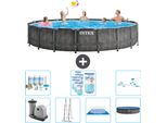 Piscina Intex Round Prism Frame Greywood - 549 X 122 Cm - Inclusa Pompa - Scaletta - Telo Di Fondo - Pacchetto Manutenzione Copertura - Filtro - Kit Di Pulizia
