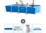 Piscina Intex Con Struttura Rettangolare - 450 X 220 X 84 Cm - Blu - Include Copertura - Pacchetto Manutenzione - Pompa Filtro Per Piscina - Copertura Del Terreno