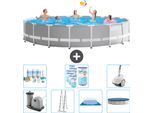 Piscina Intex Round Prism Frame - 610 X 132 Cm - Grigio - Inclusa Pompa - Scala - Telo Di Fondo - Pacchetto Di Manutenzione Della Copertura - Filtro - Aspirapolvere