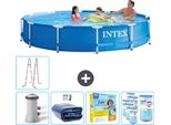 Piscina Intex Con Struttura Rotonda - 366 X 76 Cm - Blu - Pompa Inclusa - Tenda Da Sole - Pacchetto Manutenzione - Filtro - Scaletta