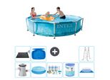 Piscina Intex Con Struttura Rotonda - 305 X 76 Cm - Pressione Dell'acqua - Pompa Inclusa - Tenda Da Sole - Pacchetto Di Manutenzione - Filtro - Telo Di Fondo - Tappeto Solare - Scaletta