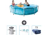 Piscina Intex Con Struttura Rotonda - 305 X 76 Cm - Pressione Dell'acqua - Pompa Filtro Per Piscina Inclusa - Kit Di Pulizia - Tenda Da Sole