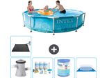 Piscina Intex Con Struttura Rotonda - 305 X 76 Cm - Pressione Dell'acqua - Pacchetto Manutenzione Pompa Incluso - Filtro - Copertura Del Terreno - Tappetino Solare
