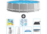 Piscina Intex Round Prism Frame - 457 X 122 Cm - Grigio - Inclusa Pompa - Scaletta - Telo Di Fondo - Pacchetto Di Manutenzione Della Copertura - Filtro - Tappetino Solare
