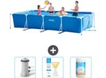 Piscina Intex Con Struttura Rettangolare - 450 X 220 X 84 Cm - Blu - In Dotazione Pompa Filtro Per Piscina - Strisce Reattive - Cloro