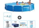 Piscina Intex Con Struttura Rotonda - 366 X 76 Cm - Blu - Inclusa Pompa Tenda - Pacchetto Manutenzione - Filtro - Kit Pulizia