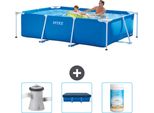 Piscina Intex Con Struttura Rettangolare - 260 X 160 X 65 Cm - Blu - Fornita Con Pompa Filtro Per Piscina - Copertura - Cloro