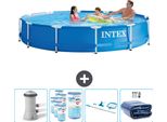 Piscina Intex Con Struttura Rotonda - 366 X 76 Cm - Blu - Inclusa Pompa - Filtro - Kit Di Pulizia - Tenda Da Sole