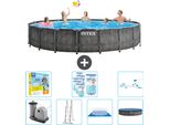 Piscina Intex Round Prism Frame Greywood - 549 X 122 Cm - Inclusa Pompa - Scaletta - Telo Di Fondo - Pacchetto Manutenzione Copertura - Filtro - Kit Di Pulizia