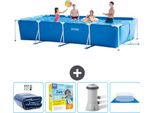 Piscina Intex Con Struttura Rettangolare - 450 X 220 X 84 Cm - Blu - Include Tenda Da Sole - Pacchetto Manutenzione - Pompa Filtro Per Piscina - Copertura Del Terreno