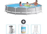 Piscina Intex Con Struttura A Prisma Rotondo - 366 X 76 Cm - Grigio - Pompa Filtro Inclusa Per Piscina - Cloro - Scaletta
