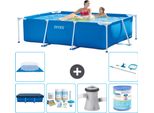 Piscina Intex Con Struttura Rettangolare - 220 X 150 X 60 Cm - Blu - Include Copertura - Pacchetto Di Manutenzione - Pompa Filtro Per Piscina - Filtro - Telo Di Fondo - Kit Pulizia