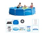 Piscina Intex Con Struttura Rotonda - 305 X 76 Cm - Blu - Pompa Inclusa - Tenda Da Sole - Pacchetto Manutenzione - Filtro - Telo Di Fondo - Materassino Solare - Scaletta