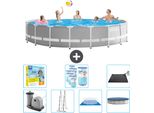 Piscina Intex Round Prism Frame - 548 X 122 Cm - Grigio - Inclusa Pompa - Scaletta - Telo Di Fondo - Pacchetto Di Manutenzione Della Copertura - Filtro - Tappetino Solare