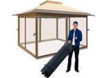 Gazebo Pieghevole Costway 3,6X3,6 M Con Zanzariera, Doppio Tetto E Borsa Per Il Trasporto, Gazebo Su Ruote, Impermeabile, Protezione Uv 50+