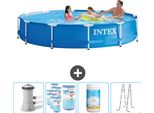 Piscina Intex Con Struttura Rotonda - 366 X 76 Cm - Blu - Compresa Pompa - Filtro - Cloro - Scaletta