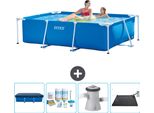 Piscina Intex Con Struttura Rettangolare - 220 X 150 X 60 Cm - Blu - Include Copertura - Pacchetto Manutenzione - Pompa Filtro Per Piscina - Tappeto Solare