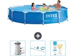 Piscina Intex Con Struttura Rotonda - 366 X 76 Cm - Blu - Include Pompa Filtro Per Piscina - Kit Di Pulizia - Strisce Reattive