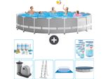 Piscina Intex Round Prism Frame - 610 X 132 Cm - Grigio - Inclusa Pompa - Scaletta - Telo Di Fondo - Pacchetto Di Manutenzione Della Copertura - Filtro