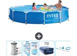 Piscina Intex Con Struttura Rotonda - 366 X 76 Cm - Blu - Inclusa Pompa - Filtro - Tenda - Kit Di Pulizia