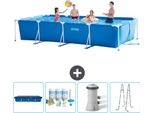 Piscina Intex Con Struttura Rettangolare - 450 X 220 X 84 Cm - Blu - Include Copertura - Pacchetto Manutenzione - Pompa Filtro Per Piscina - Scaletta