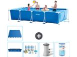 Piscina Intex Con Struttura Rettangolare - 450 X 220 X 84 Cm - Blu - Include Copertura - Pacchetto Manutenzione - Pompa Filtro Per Piscina - Filtro - Piastrelle Per Pavimento