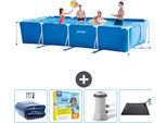 Piscina Intex Con Struttura Rettangolare - 450 X 220 X 84 Cm - Blu - Include Tenda Da Sole - Pacchetto Manutenzione - Pompa Filtro Per Piscina - Tappeto Solare