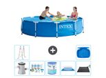 Piscina Intex Con Struttura Rotonda - 305 X 76 Cm - Blu - Incluso Pacchetto Manutenzione Pompa - Filtro - Telo Di Fondo - Materassino Solare - Scaletta - Pediluvio