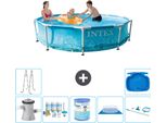 Piscina Intex Con Struttura Rotonda - 305 X 76 Cm - Pressione Dell'acqua - Pacchetto Di Manutenzione Della Pompa Incluso - Filtro - Telo Per Il Pavimento - Kit Di Pulizia - Scaletta - Pediluvio
