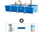 Piscina Intex Con Struttura Rettangolare - 450 X 220 X 84 Cm - Blu - In Dotazione Pompa Filtro Per Piscina - Copertura - Cloro