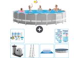 Piscina Intex Round Prism Frame - 548 X 122 Cm - Grigio - Inclusa Pompa - Scaletta - Telo Di Fondo - Pacchetto Di Manutenzione Della Copertura - Filtro