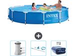 Piscina Intex Con Struttura Rotonda - 366 X 76 Cm - Blu - Include Pompa Filtro Per Piscina - Kit Pulizia - Tenda Da Sole