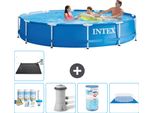 Piscina Intex Con Struttura Rotonda - 366 X 76 Cm - Blu - Pacchetto Manutenzione Incluso - Pompa Filtro Per Piscina - Filtro - Copertura Del Terreno - Tappeto Solare