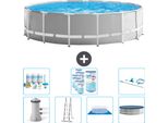 Piscina Intex Round Prism Frame - 457 X 122 Cm - Grigio - Inclusa Pompa - Scaletta - Telo Di Fondo - Pacchetto Di Manutenzione Della Copertura - Filtro - Kit Di Pulizia