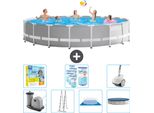 Piscina Intex Round Prism Frame - 610 X 132 Cm - Grigio - Inclusa Pompa - Scala - Telo Di Fondo - Pacchetto Di Manutenzione Della Copertura - Filtro - Aspirapolvere