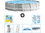 Piscina Intex Round Prism Frame - 457 X 107 Cm - Grigio - Inclusa Pompa - Scaletta - Telo Di Fondo - Pacchetto Di Manutenzione Della Copertura - Filtro
