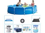 Piscina Intex Con Struttura Rotonda - 305 X 76 Cm - Blu - Pompa Inclusa - Tenda Da Sole - Pacchetto Manutenzione - Filtro - Telo Di Fondo - Tappeto Solare