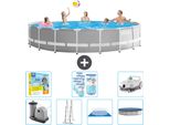 Piscina Intex Round Prism Frame - 548 X 122 Cm - Grigio - Inclusa Pompa - Scala - Telo Di Fondo - Pacchetto Manutenzione Copertura - Filtro - Aspirapolvere