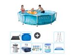 Piscina Intex Con Struttura Rotonda - 305 X 76 Cm - Pressione Dell'acqua - Pompa Inclusa - Tenda Da Sole - Pacchetto Di Manutenzione - Filtro - Telo Di Fondo - Tappeto Solare - Scaletta